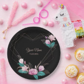 Pink Floral Golden Geometric Elegant Black Party ペーパープレート (パーティー)