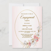 Pink Floral Golden Peach Modern Engagement Party 招待状 (正面)