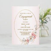Pink Floral Golden Peach Modern Engagement Party 招待状 (スタンド正面)
