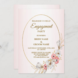 Pink Floral Golden Peach Modern Engagement Party 招待状