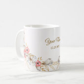 Pink Floral Golden Peach Modern Wedding Gift コーヒーマグカップ (正面左)