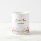 Pink Floral Golden Peach Modern Wedding Gift コーヒーマグカップ (中央)