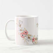 Pink Floral Golden Peach Modern Wedding Gift コーヒーマグカップ (左)