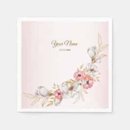 Pink Floral Golden Peach Modern Wedding Party スタンダードカクテルナプキン