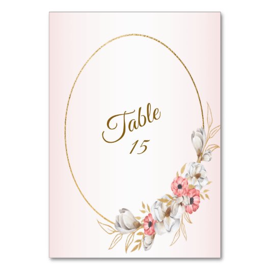 Pink Floral Golden Peach Modern Wedding Party テーブルナンバー (正面)