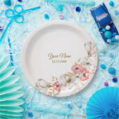 Pink Floral Golden Peach Modern Wedding Party ペーパープレート (パーティー)