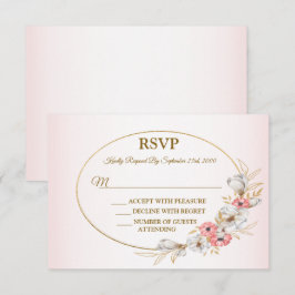 Pink Floral Golden Peach Modern Wedding Party 出欠カード