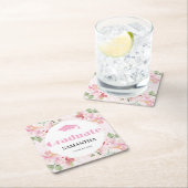 Pink Floral Graduation  スクエアペーパーコースター (インサイチュ)