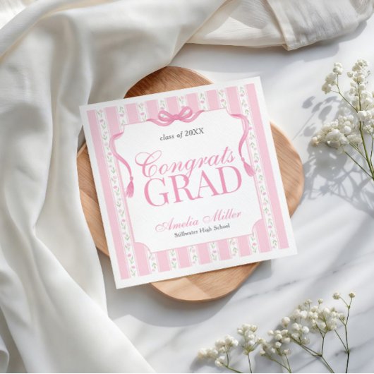 Pink Floral Graduation スタンダードカクテルナプキン