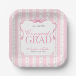 Pink Floral Graduation ペーパープレート