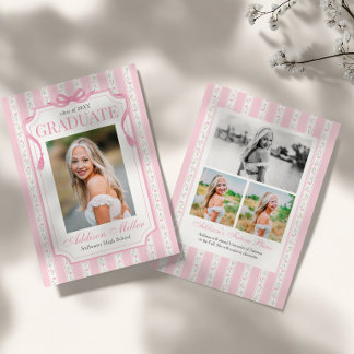 Pink Floral Graduation Announcement  招待状