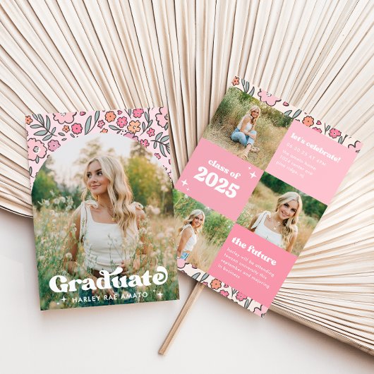 Pink Floral Graduation Invitation 招待状