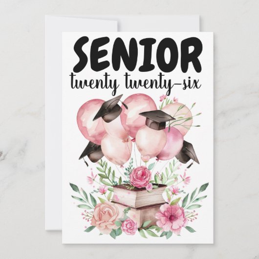 Pink Floral Graduation Party Invitation カード (正面)