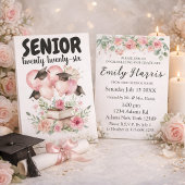 Pink Floral Graduation Party Invitation カード