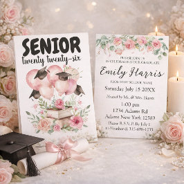 Pink Floral Graduation Party Invitation カード