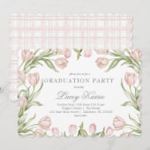 Pink Floral Graduation Party Invitation 招待状 (正面/裏面)