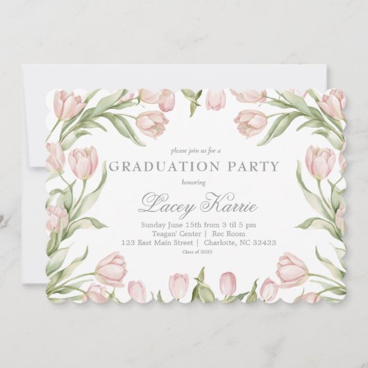 Pink Floral Graduation Party Invitation 招待状 (正面)