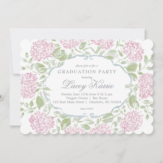 Pink Floral Graduation Party Invitation 招待状 (正面)