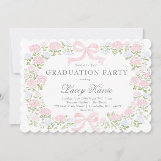 Pink Floral Graduation Party Invitation 招待状 (正面)