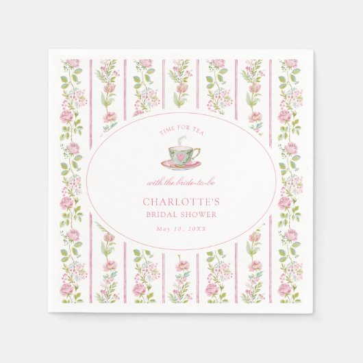 Pink Floral Grandmillennial Bridal Tea Party  スタンダードカクテルナプキン (正面)