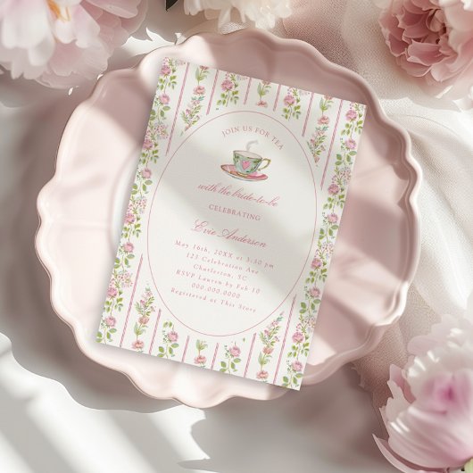 Pink Floral Grandmillennial Bridal Tea Party  招待状