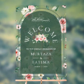 Pink Floral Green Arch Muslim Wedding Welcome アクリルサイン (ニュートラル)