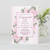 Pink Floral Green Leaves Elegant Engagement Party 招待状 (スタンド正面)