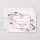 Pink Floral Green Leaves Elegant Wedding Party 出欠カード (正面)