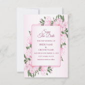 Pink Floral Green Leaves Frame Elegant Wedding セーブザデート (正面)