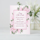 Pink Floral Green Leaves Frame Elegant Wedding セーブザデート (スタンド正面)