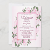 Pink Floral Green Leaves Wedding Rehearsal Dinner  招待状 (正面)