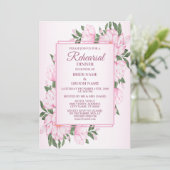 Pink Floral Green Leaves Wedding Rehearsal Dinner  招待状 (スタンド正面)