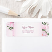 Pink Floral Green Leaves Wedding Return Address ラベル (インサイチュ)