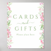 Pink Floral Greenery Cards and Gifts Sign Poster ポスター (正面)
