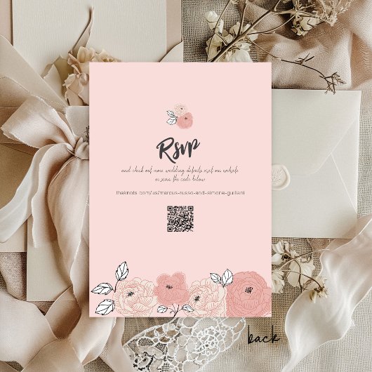 Pink Floral Hand Drawn Tuscan Villa Unique Wedding 招待状