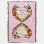 Pink Floral Heart “I Love You Mom.." Throw Blanket スローブランケット (正面縦)