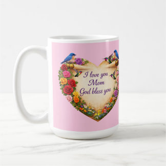 Pink Floral Heart Mug I Love You Mom God Bless  コーヒーマグカップ