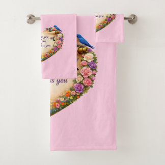 Pink Floral Heart Towel Set Christian Gift for Mom バスタオルセット