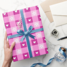 Pink Floral Hearts ラッピングペーパー