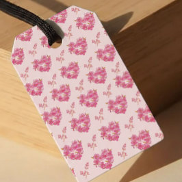 Pink Floral Hearts Pattern ギフトタグ