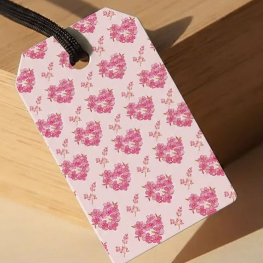 Pink Floral Hearts Pattern ギフトタグ