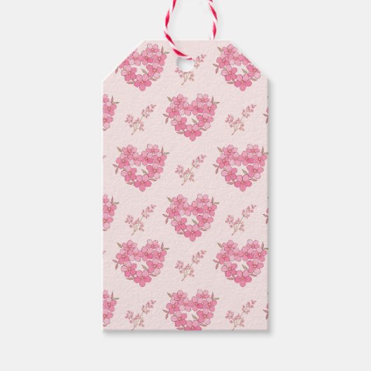 Pink Floral Hearts Pattern ギフトタグ (正面)