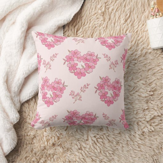Pink Floral Hearts Pattern クッション (ブランケット)