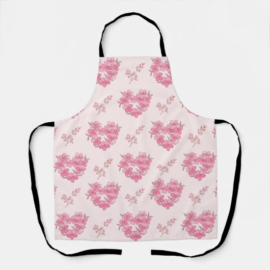 Pink Floral Hearts Pattern All-Over Print Apron エプロン (正面)