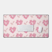 Pink Floral Hearts Pattern Desk Mat デスクマット (キーボード&マウス)