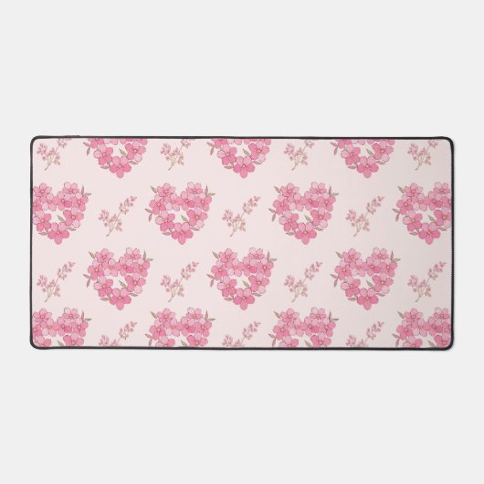 Pink Floral Hearts Pattern Desk Mat デスクマット (正面)