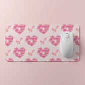 Pink Floral Hearts Pattern Desk Mat デスクマット