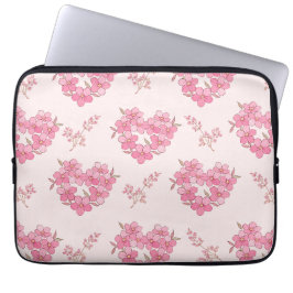 Pink Floral Hearts Pattern Electronics Bag ラップトップスリーブ