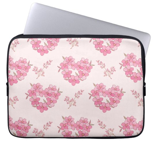 Pink Floral Hearts Pattern Electronics Bag ラップトップスリーブ (正面)