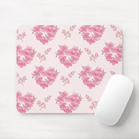 Pink Floral Hearts Pattern Mousepad マウスパッド (マウス)